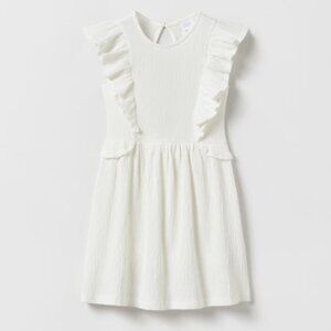 Zara Girls Dress CUT OUT PLEATED RUFFLED DRESS Oyster White